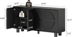 63 Inch Fluted Buffet Cabinet W/Storage, Push-Spring Doors, Black