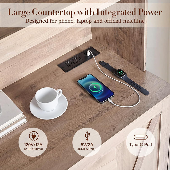 LightBrown Executive Bookshelf Printer Stand With Outlet