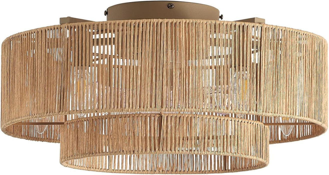 20'' Rattan Boho Ceiling Fan with Light, Enclosed Caged Ceiling Fans with Lights and Remote Control, Coastal Flush Mount with Reversible 6 Speeds for Living Room Bedroom Kitchen