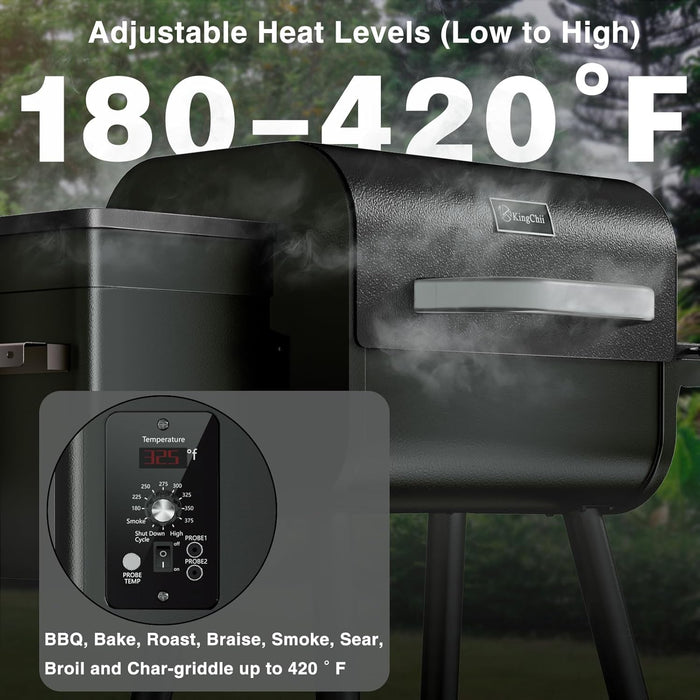 Electric Wood Pellet Grill & Smoker with Side Shelf, 456 SQ.IN Grill Capacity, 11LB Hopper, with PID Temperature Control (180-425°F) for Backyard Camping Bake and Roast, Black with Cover