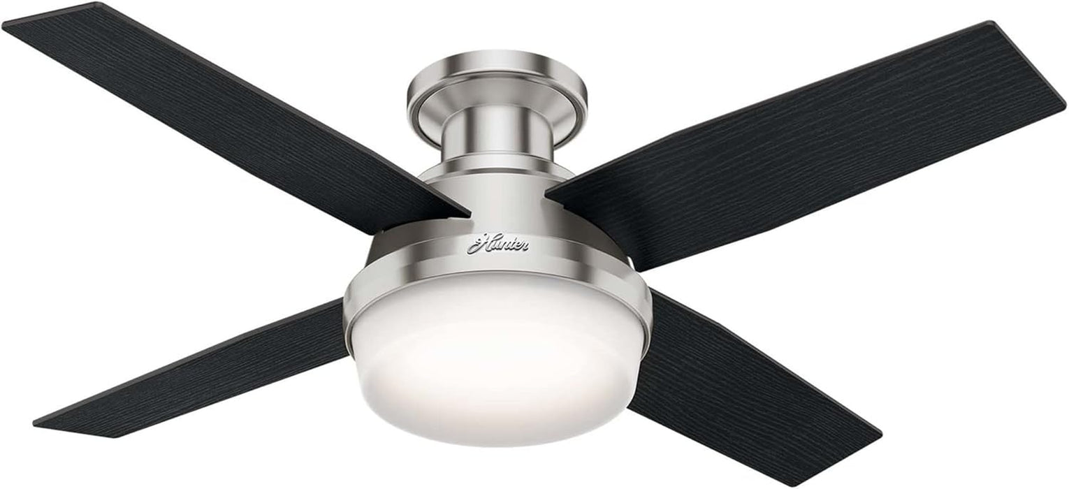 Fan Dempsey Low Profile Ceiling Fans with Lights and Remote, Flush Mount Ceiling Fan with Lights, Metal, Brushed Nickel Finish, 44 Inch LED