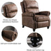 Pushback Recliner Chair, Leather, Rivet Decoration, Chocolate