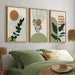 Boho Plant Wall Art Green Botanical Bohemain Framed Wall Printing 24X36In Abstract Canvas Prints with Leaf & Sun Lines Bedroom Living Room Decor - Natural Framed