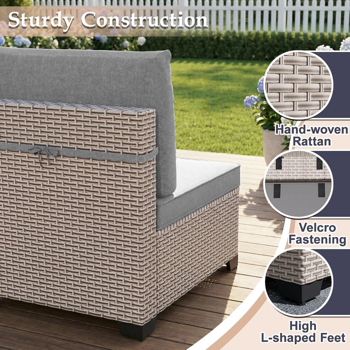 Patio Furniture Set, 12-Piece Outdoor Sectional Sofa with Swivel Rocker Chairs & Ottomans, Wicker Patio Conversation Set with Coffee Table, Gray Cushions