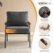 Contemporary Vintage Armchairs Linen Grey Wood Armrests
