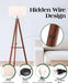 Mid Century Floor Lamp with 3 Color Temperatures LED Bulb, Modern Wood Tripod Table Reading Standing Light, Wooden Shelf Floor Lamp for Farmhouse Living Room Bedroom Office Linen Shade Brown