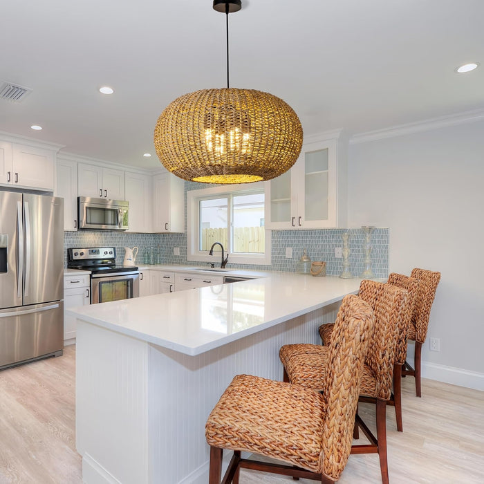 22In Rattan Chandelier Pendant Light Farmhouse Ceiling