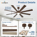 Large Ceiling Fans with Lights: Modern 72 Inch 8 Blade Outdoor Ceiling Fan with Remote APP Control - Dimmable Brown Big Fan Light Indoor Reversible 6 Speed Quiet DC Motor