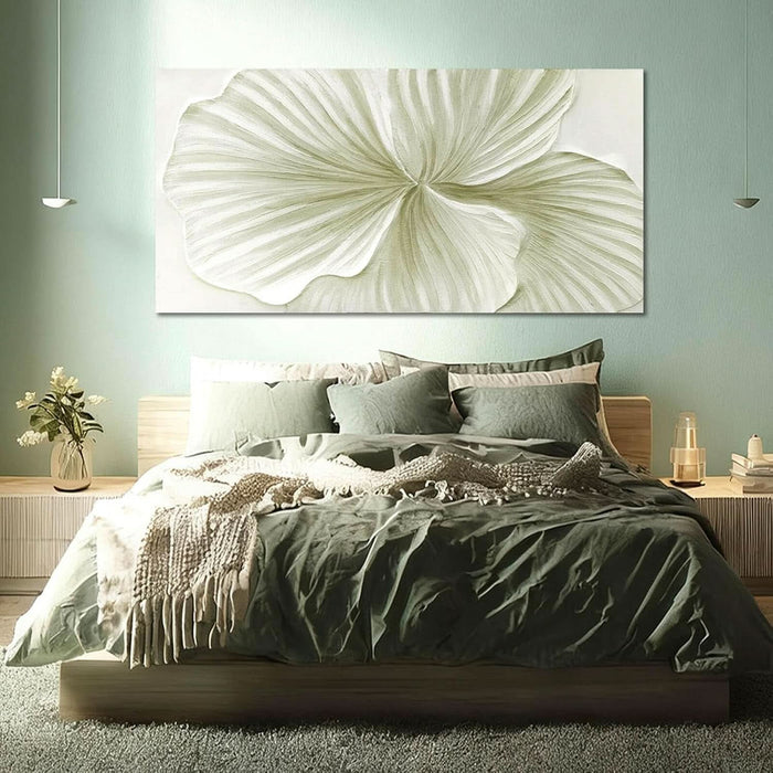 Large Green Flower Wall Art Plant Ginkgo Canvas Hand-Drawn Painting Modern 29X58 Abstract Botanical Artwork Minimalist Decoration for Living Room Bedroom Office