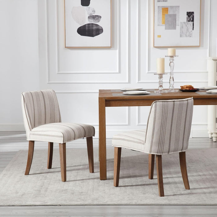 Upholstered Parsons Chair Set of 2, Linen Fabric Khaki Striped Dining Chairs with Walnut Wood Leg Cushioned Back Modern Rustic Side Chairs for Living Room/Kitchen/Dining/Restaurant