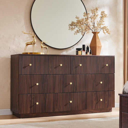 Fluted 8 Drawers Dresser for Bedroom, 55" W Modern Dressers & Chest of Drawers with Metal Handle, Wood Closet Clothes Storage Organizer,Storage Dressers Organizer for Hally/Living Room, Natural