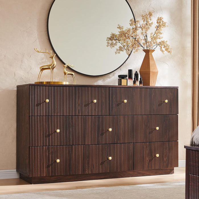 Fluted 8 Drawers Dresser for Bedroom, 55" W Modern Dressers & Chest of Drawers with Metal Handle, Wood Closet Clothes Storage Organizer,Storage Dressers Organizer for Hally/Living Room, Natural