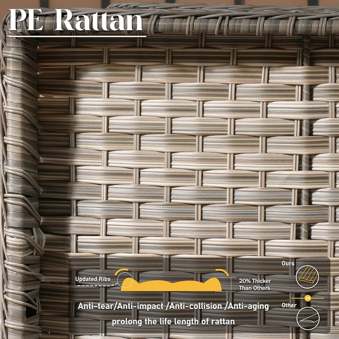 Patio Furniture,All Weather Wicker 5 PCS Outdoor Sofa with High Back Swivel Rocker Chairs,Conversation Set with Solar Powered Coffee Table,Grey Rattan Light Blue Cushion