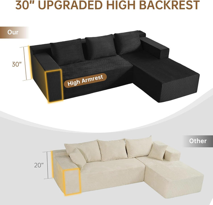 103Inch Black Corduroy Premium Modular Sectional Sofa
