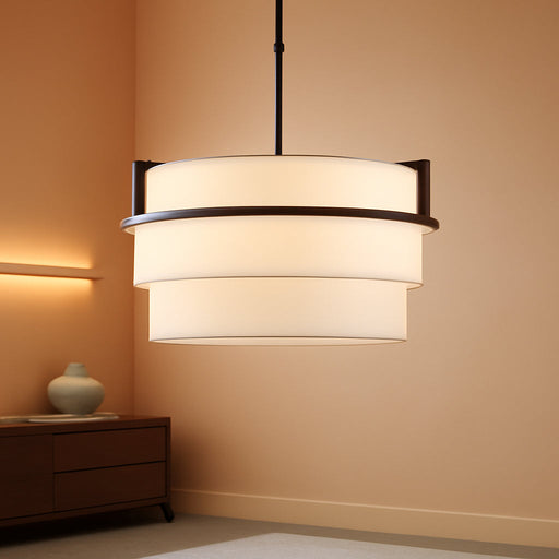 19.7" Black Drum Chandelier for Dining Room 4 Light Modern Pendant Lighting