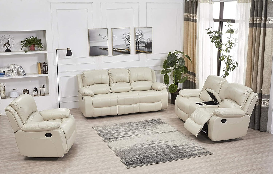 3PC Faux Leather Reclining Couch Set, Living Room Furniture Set, Sofa, Loveseat, Glider, 8018 Multiple Colors (Beige, Sofa+Loveseat+Chair)