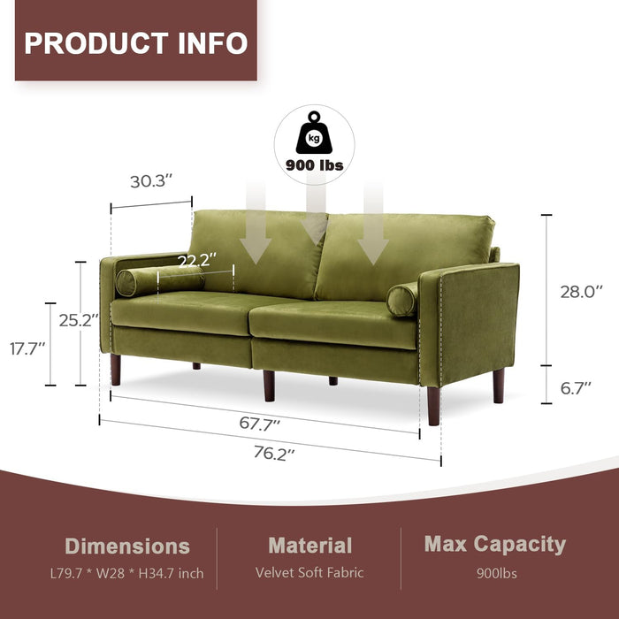 Mid-Century Modern Leather Loveseat (77", Brown)