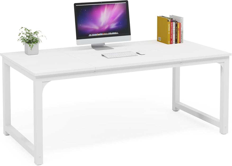 Modern Computer Desk, 63 X 31.5 Inch Large Executive Office Desk Computer Table Study Writing Desk Workstation for Home Office, Spliced Desktop, White