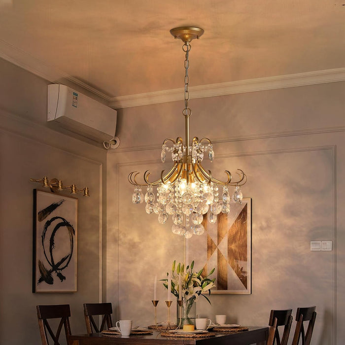 Golden Crystal Chandeliers 4 Light Dining Fixtures
