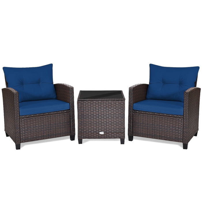 3 Pieces Rattan Patio Furniture Set with Washable Cushion