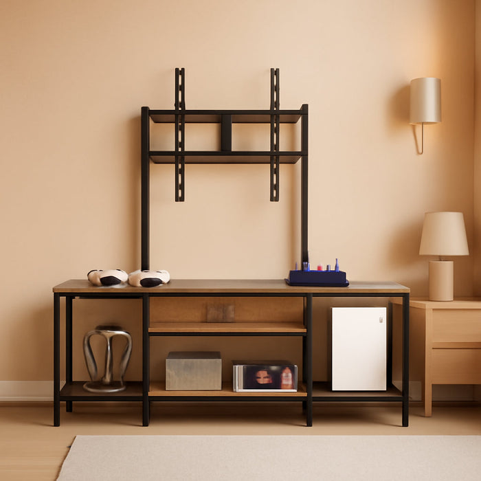 TV Stand with Mount, Power Outlet and LED Light, Entertainment Center, Adjustable TV Stand, for 32-70 Inch Tvs, 2-Tier Storage, for Living Room, Bedroom, Rustic Brown and Black TDS12UDBF