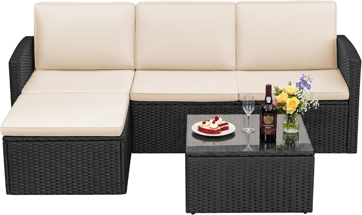 Patio Sofa,4 Pieces Outdoor Furniture Set,Wicker Sectional Couch