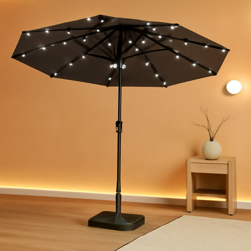 14.4Ft Large Patio Umbrella with 36 Solar LED Lights, Double Sided Outdoor Umbrella with Base Included