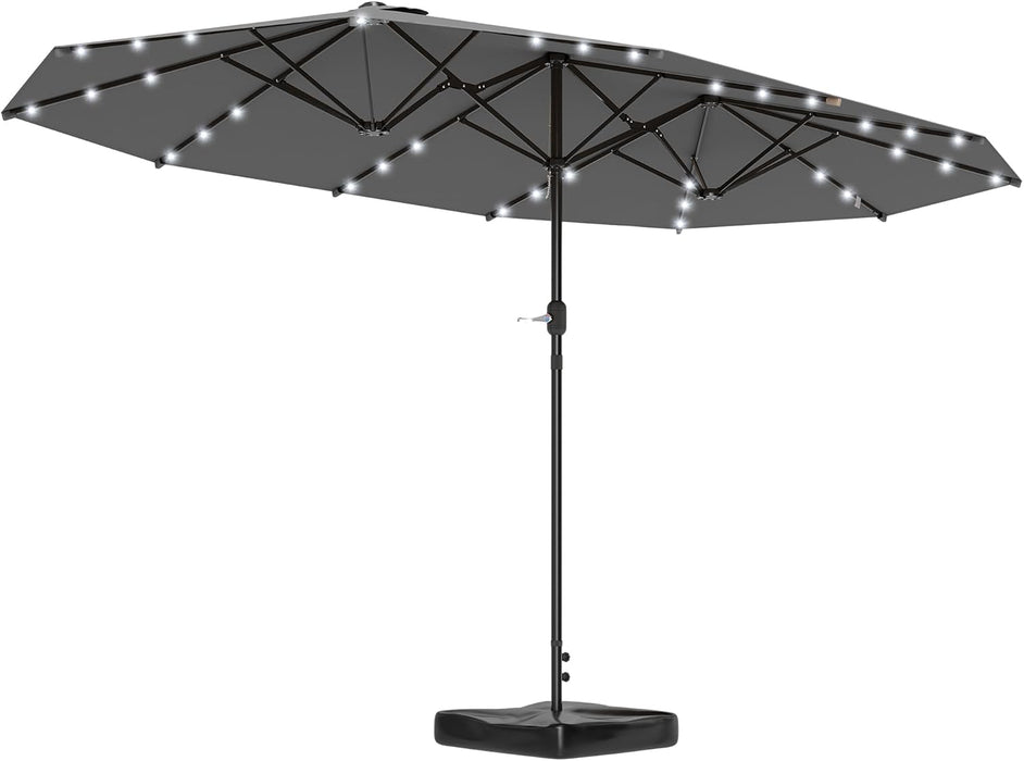 14.4Ft Large Patio Umbrella with 36 Solar LED Lights, Double Sided Outdoor Umbrella with Base Included