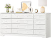 12 Drawer Wooden Dressers for Bedroom, Farmhouse White Wood Dresser