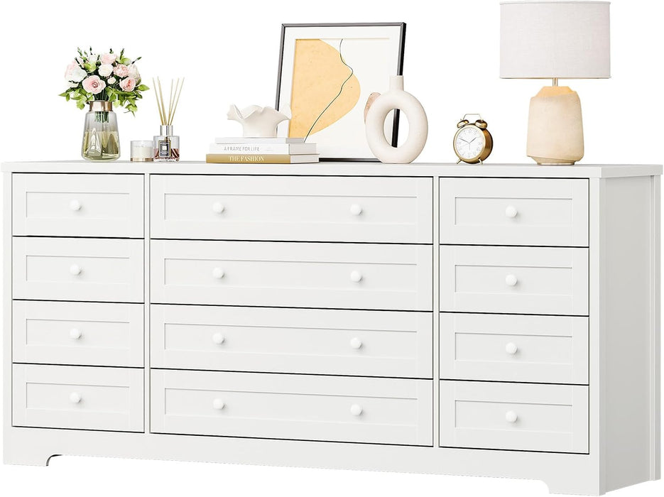 12 Drawer Wooden Dressers for Bedroom, Farmhouse White Wood Dresser