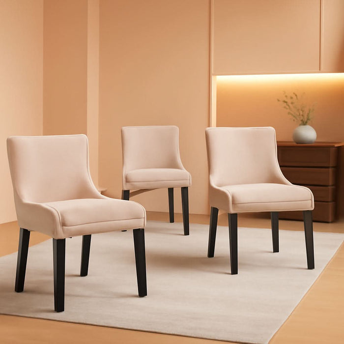 Modern Dining Chairs Set of 4, Upholstered Corduroy Accent Side Leisure Chairs with Mid Back and Wood Legs for Living Room/Dining Room-Beige