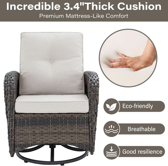 8 Piece Patio Furniture Set with 50000 BTU Propane Fire Pit Table, Outdoor Conversation Set with 2 Swivel Rocker Chairs Wicker Sofa and Ottomans for Casual Gatherings Beige Cushion