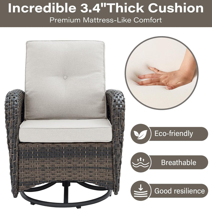Patio Furniture Swivel Glider PE Wicker Chairs, Outdoor Swivel Rocker Seating with Cushions for Porch Deck Balcony, Brown/Beige