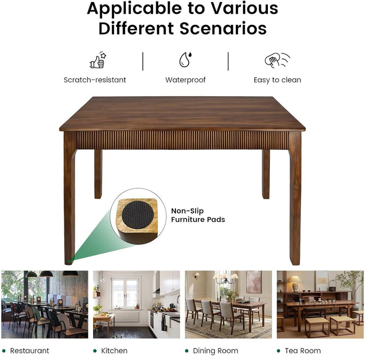 31.5" Solid Wood Dining Room Table, Rectangular Kitchen Real Wooden Table | 2 Person Modern Farmhouse Mid Century Fluted Design Furniture Desk for Home,Small Space,Apartment,Living Room Walnut