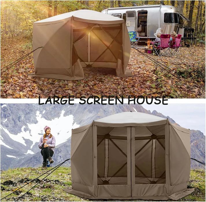 12X12 Pop up Canopy Gazebo, Outdoor Canopy Tent Screen House with 6 Sidewalls and Netting for Camping, Waterproof, UV Resistant, Ez Set-Up Party Tent with Carrying Bag and Ground Stakes,Brown