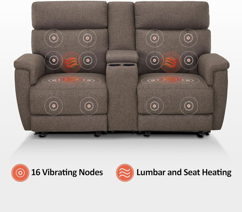 70.8" Power Loveseat Recliner Sofa with Massage and Dual Heating, Adjustable Headrest, USB & Type C Port for Living Room, Fabric PR606M2 (Mocha)