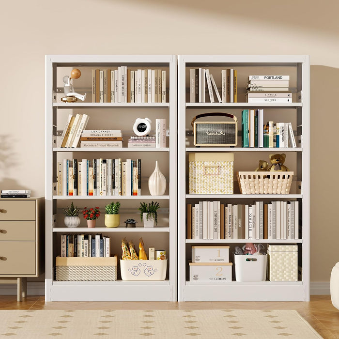 5-Tier Adjustable Bookcase, Heavy Duty Bookshelf with Book Stopper, Metal Bookcase for Library, Office, Living Room