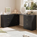 L-Shaped Rotatable 9 Drawer Dresser for Bedroom, 71" Wide Deformable Black Dresser with Gold Metal Handles, Modern Fluted Chest of Drawers for Bedroom, Living Room, Entryway, Hallway