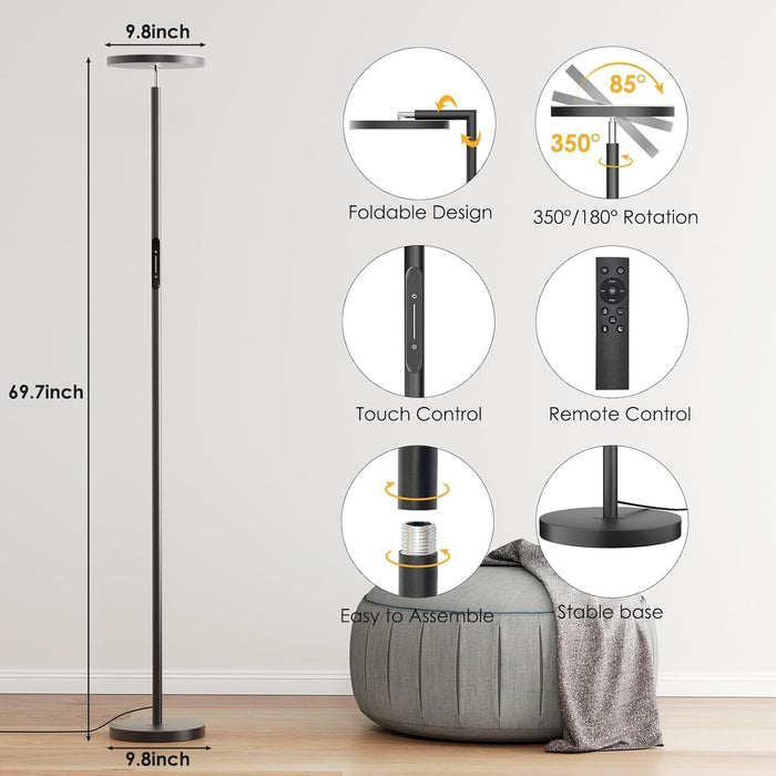 36W LED Floor Lamp, Modern Stepless Dimmable Torchiere Standing Lamps