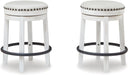Valebeck 24" Counter Height Upholstered Swivel Stool, White & Black