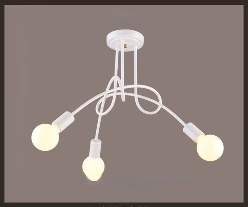 Retro Chandelier Wrought Iron LED Ceiling Lamp Black and White E27 Light Living Room Modern Decoration Home Lighting Fixture