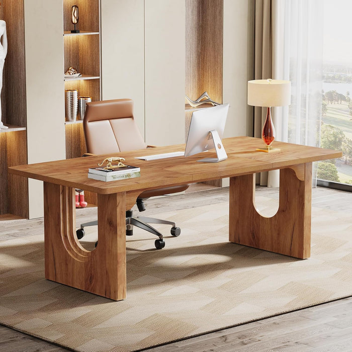 Modern Executive Desk, 70.9" Large Office Computer Desk, Conference Table Meeting Room Table, Simple Workstation Business Furniture for Home Office, Brown