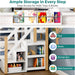 Full over Full Bunk Bed with Trundle and Storage Stairs, Solid Wood Bunk Bed with Foldable Desk, No Box Spring Needed, for Kids, Teens & Adults (White+Wood)