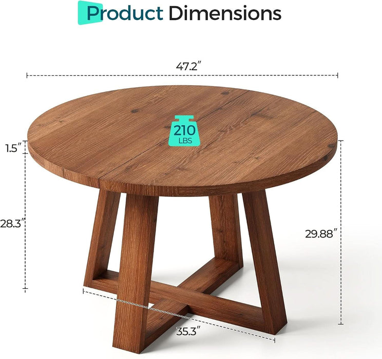 47 Inch round Dining Table for 4-6, Solid Wood Kitchen Table with Cross Base, Modern Kitchen & Dining Room Furniture, Farmhouse Accent Dinner Table for Kitchen Living Room, Light Brown