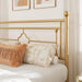 Queen Size Metal Platform Bed Frame, Victorian Headboard, Gold