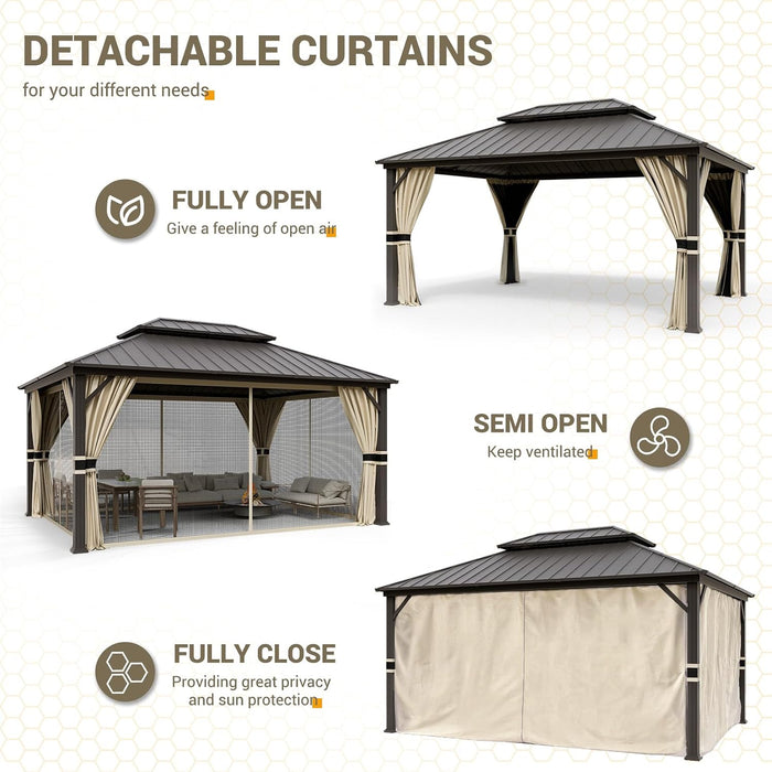 12x16 Hardtop Gazebo With Mosquito Netting Curtains