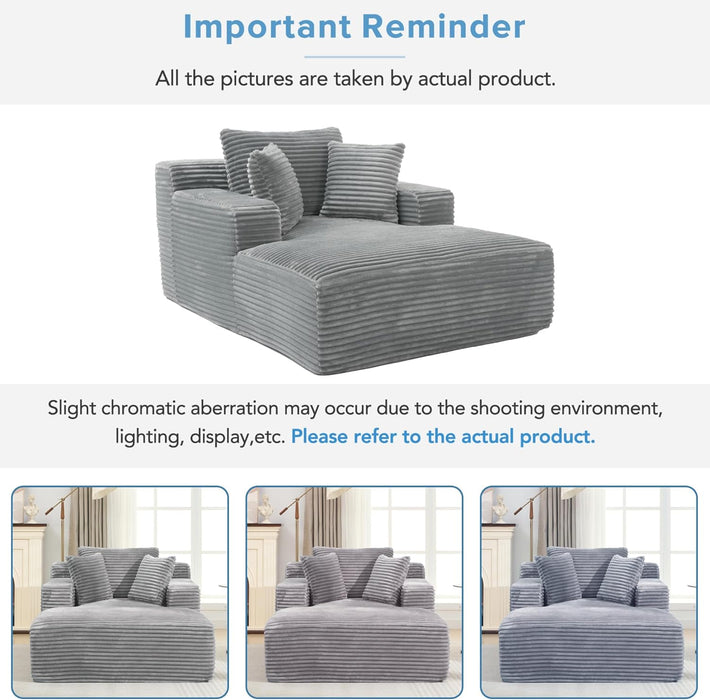 Oversized Chaise Lounge With Deepseat Corduroy Upholstery