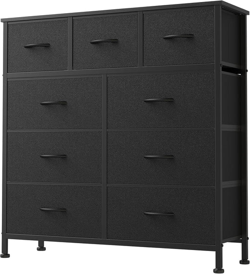 9 Drawer Dresser for Bedroom, Fabric Storage Organizer with Sturdy Metal Frame, Wooden Top Chest of Drawers for Closet Entryway Guest Room,Matte Black