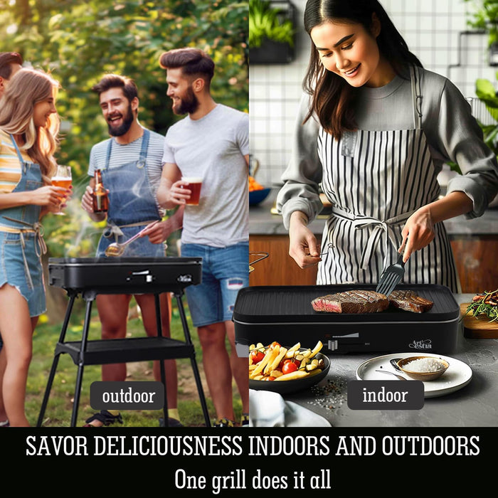 1800W Electric Outdoor Grills with Lid Indoor Smokeless Grill for Balcony with Temperature Control Portable Removable Stand Grill for Cooking, BBQ Party, Family