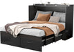 Full Size Murphy Chest Bed with Drawer and Charging Station, Farmhouse Wood Space-Saving Hidden Folding Bed Chest, Multifunctional Storage Cabinet Beds for Bedroom, Office, Black